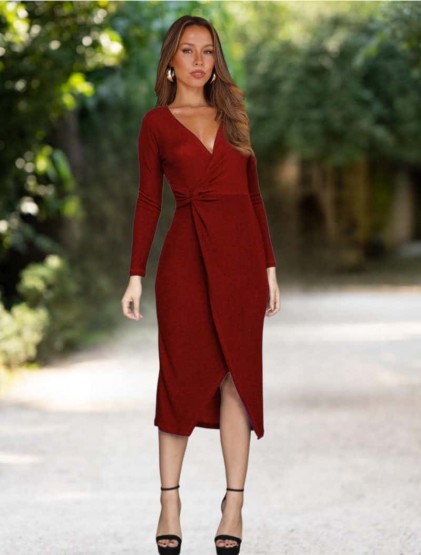 Red Lurex φόρεμα με croise μπούστο