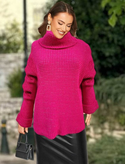 Fuxia Turtleneck sweater with silver thread