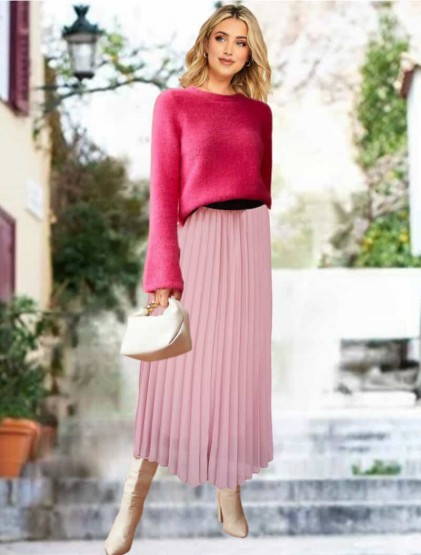Pink Plissée mousseline skirt