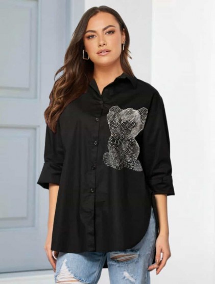 Oversized shirt with strass bear