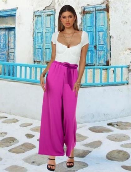 Magenta High waist Wide Leg Pants