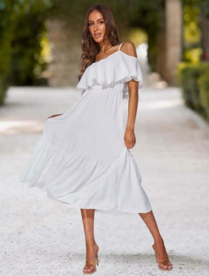 White Cold shoulder midi dress