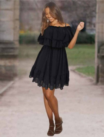 Black Off shaulder mini Chiffon dress