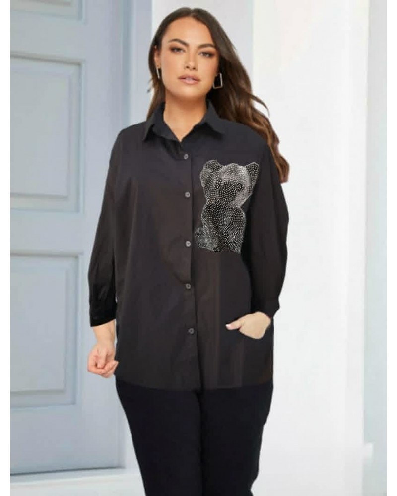 Oversized shirt with strass bear