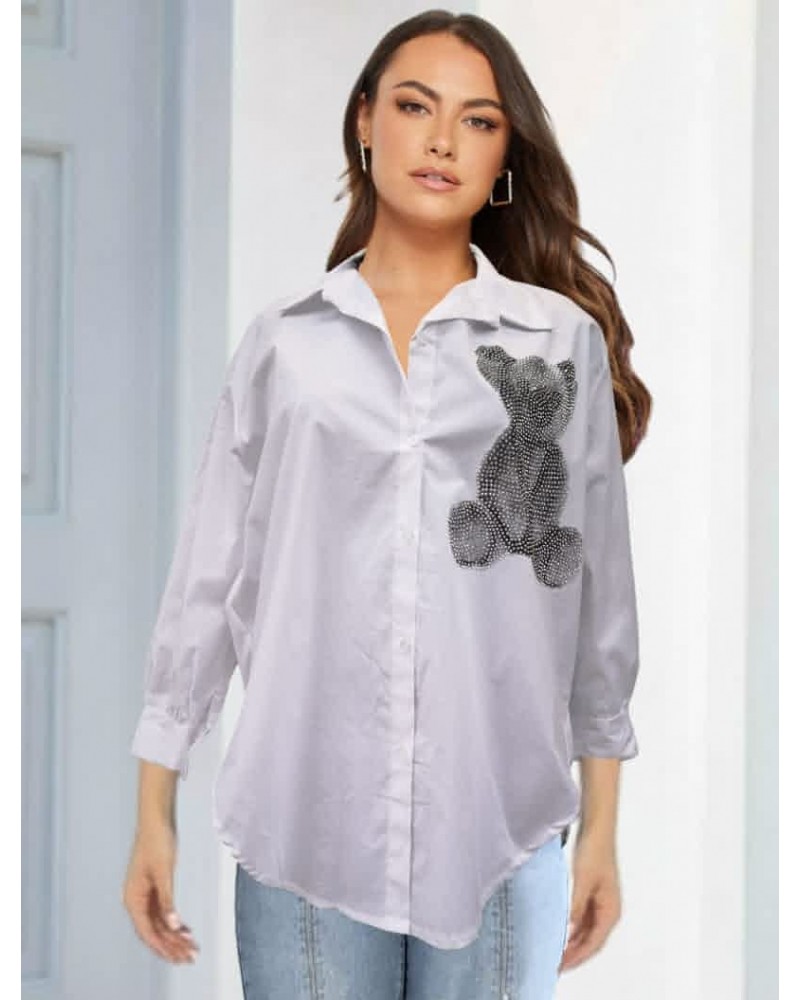 White Oversized shirt with strass bear