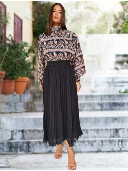 Black Plissée mousseline skirt