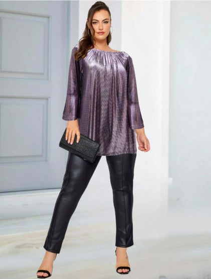 Purple Shiny off shaulders blouse