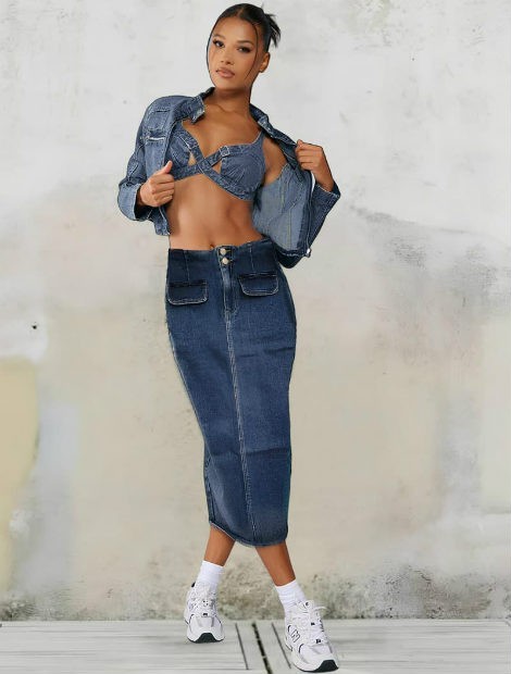Front Split Denim Skirt