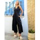 Jumpsuit φαρδιά με V και φαρδιά ράντα