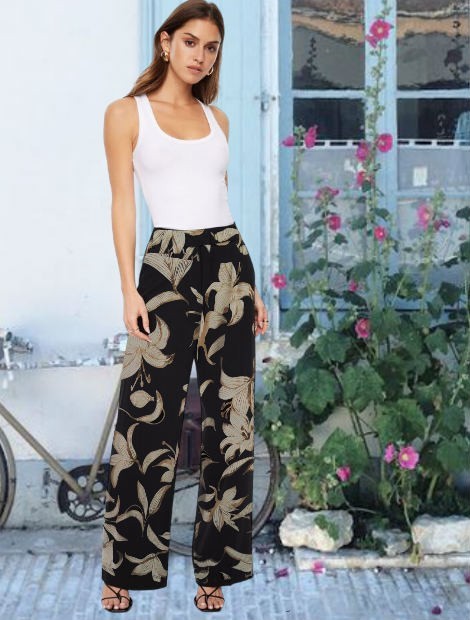 Crepe elastic floral pants