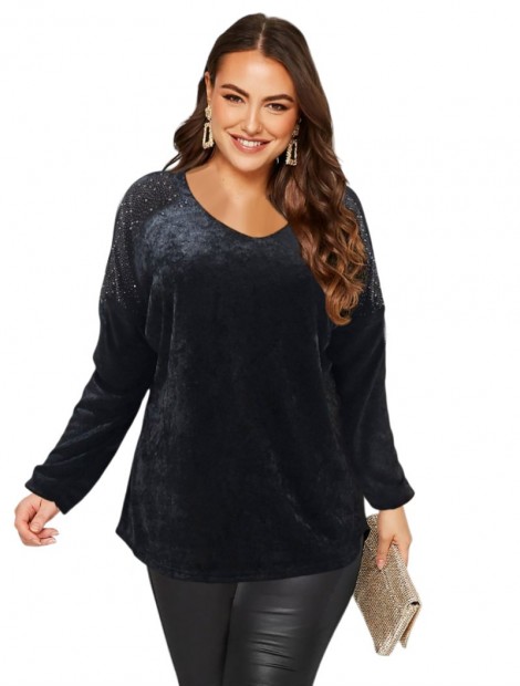 Black Chenille frotte blouse with strass