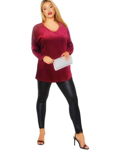 Cherry Chenille frotte blouse with strass