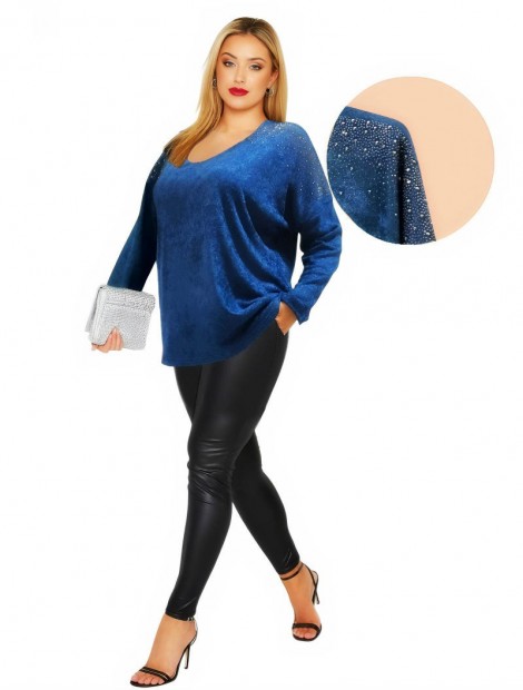 Petrol Chenille frotte blouse with strass