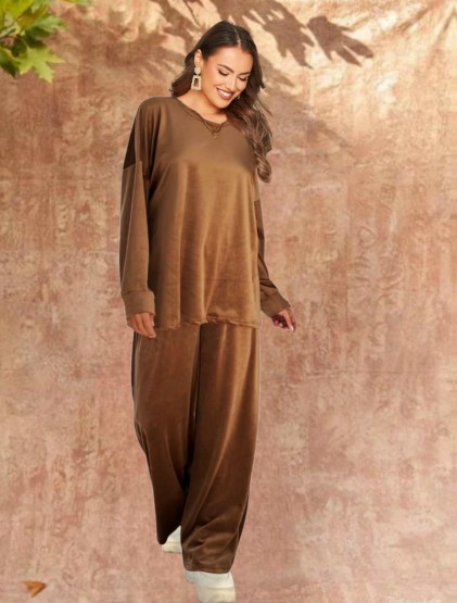 Camel Oversized veloute set