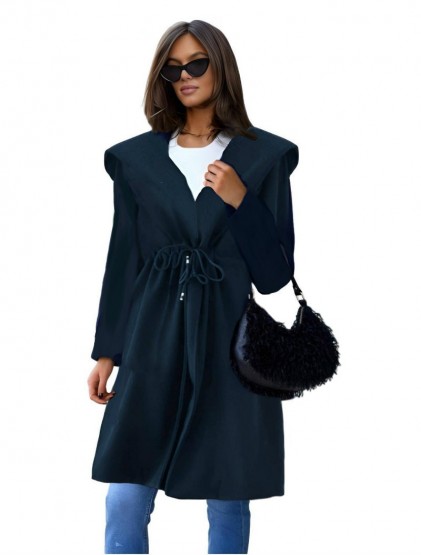 Dark blue Half coat with cosy hood