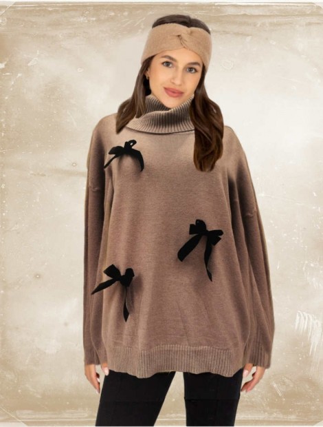 Camel Sweater with 3d bows