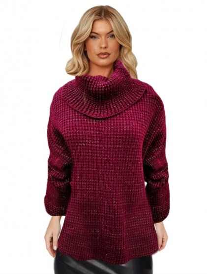 Turtleneck sweater with silver thread