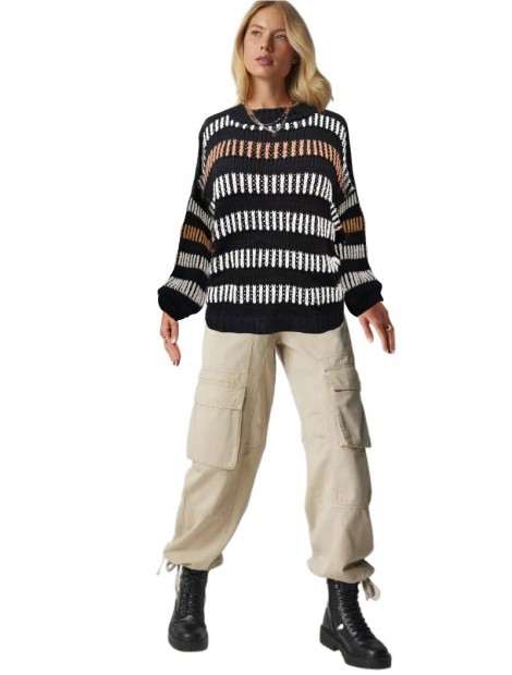 Black Color Block Striped Sweater