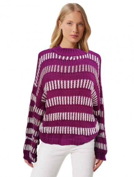 Magenta Color Block Striped Sweater