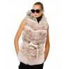 Beige Faux fur sleeveless jacket with hood