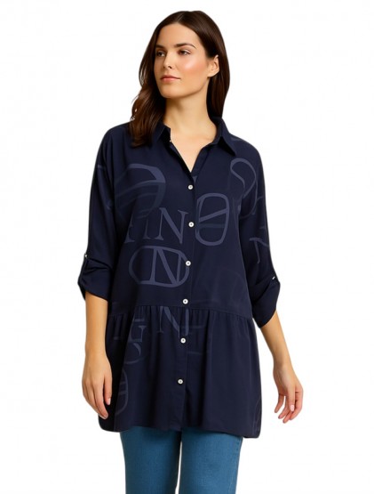 Dark blue Letter print  shirt