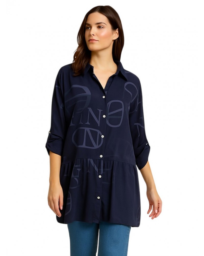 Dark blue Letter print  shirt