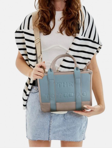 Mini baby blue-beige  tote bag