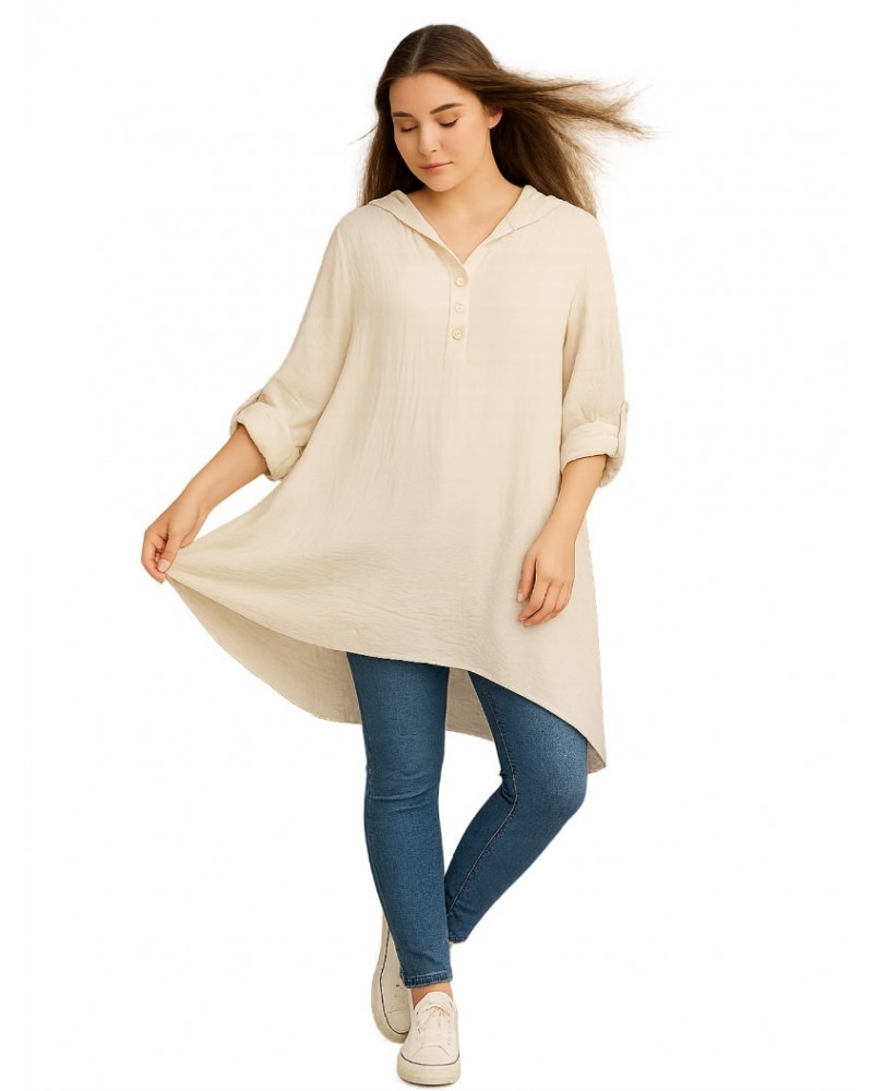 Ecru Oversised πουκαμίσα με κουκούλα