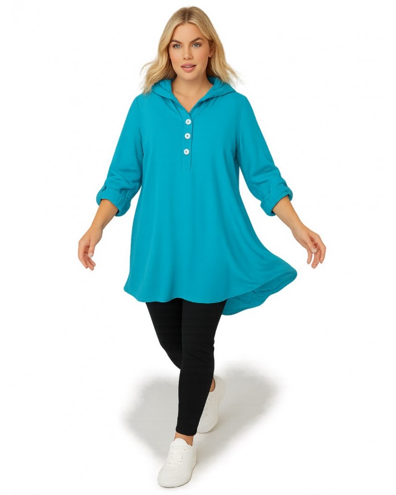 Turquoise  Oversised πουκαμίσα με κουκούλα