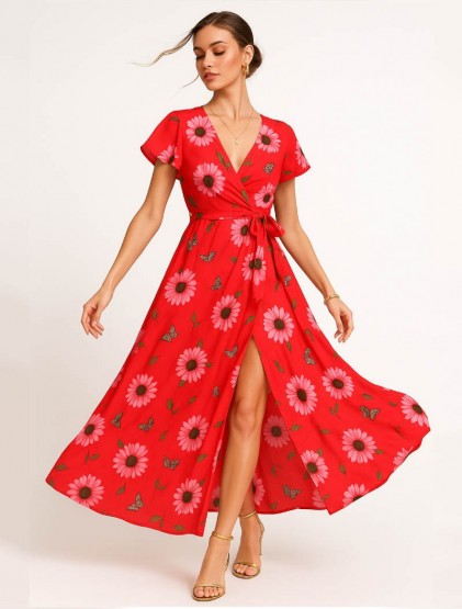 Red  Alice floral Dress