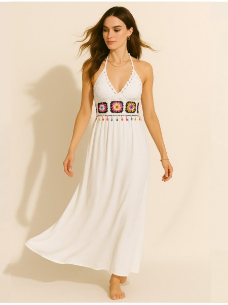 White Crochet Flower Sleeveless dress