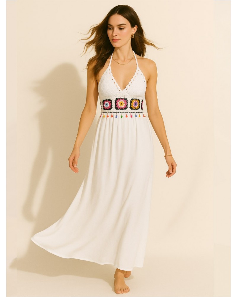 White Crochet Flower Sleeveless dress