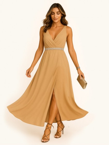 Gold nude crepe dress