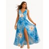 B.Blue Floral crepe-satin dress