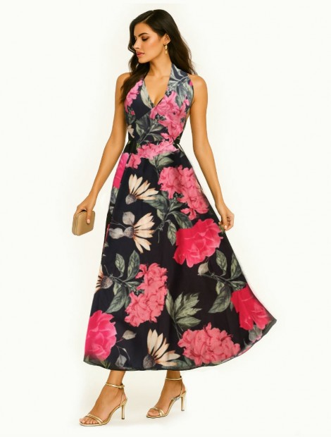 Floral ''Linen'' halter dress