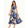 Blue Floral ''Linen'' halter dress