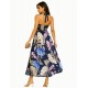 Blue Floral ''Linen'' halter dress