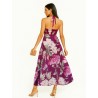 Magenta Floral ''Linen'' halter dress