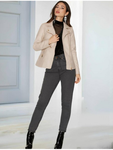 Cream Faux Leather Biker