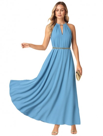 Light blue  Maxi halter neck dress