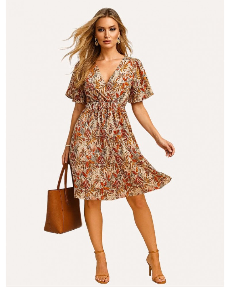 Short leaf print dress