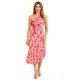 Coral One shaulder plisse satin dress