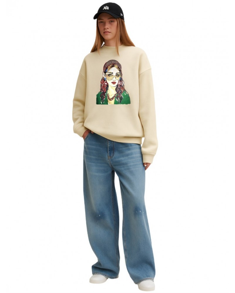 Graphic Print Sweatshirt with rihnestone