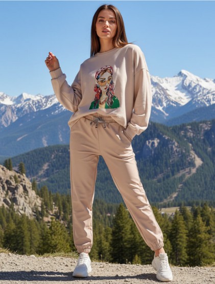 Beige Eco leather jogger