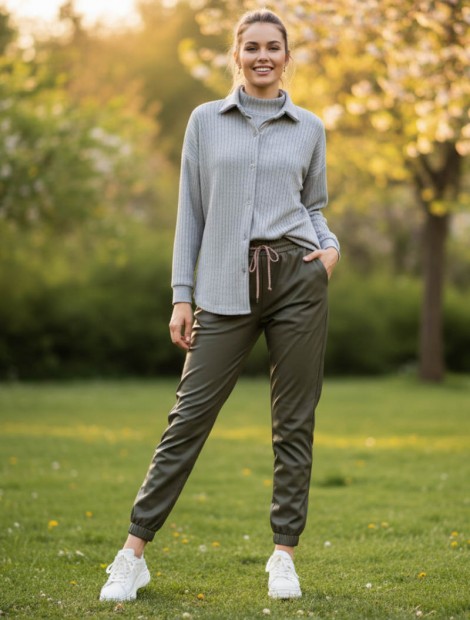 Chaki Eco leather jogger