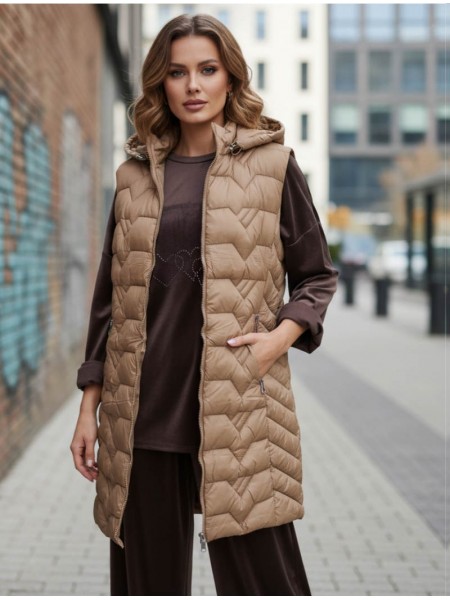 Lightweight Long padded vest with hood