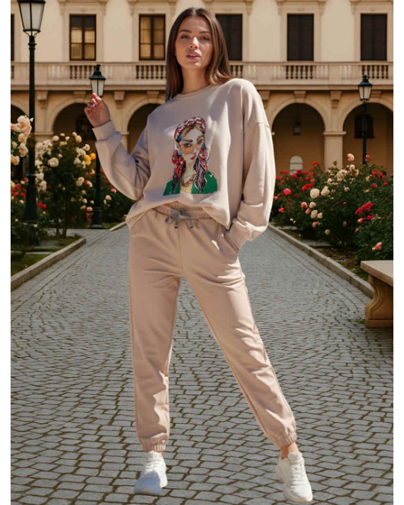 Beige Eco leather jogger