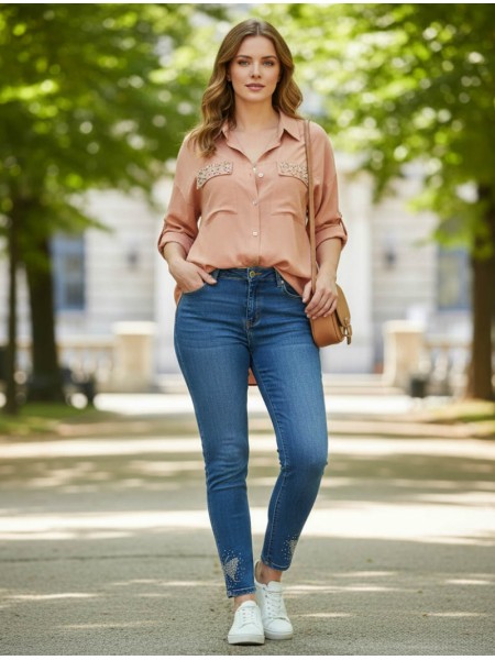 Jeans με strass motif