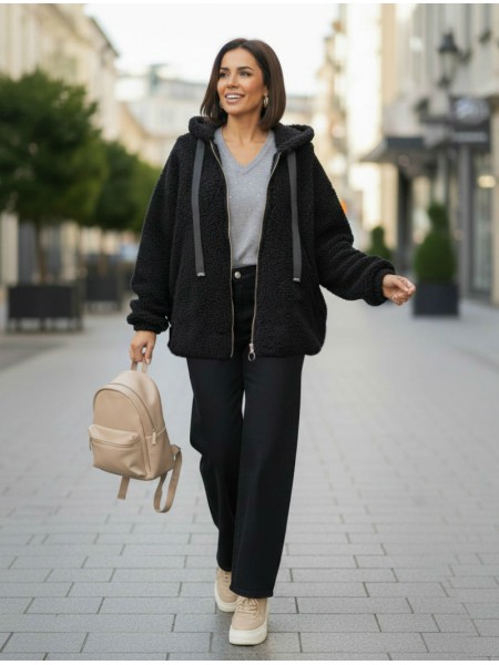 Black ''Teddy bear''  bomber jacket with hood