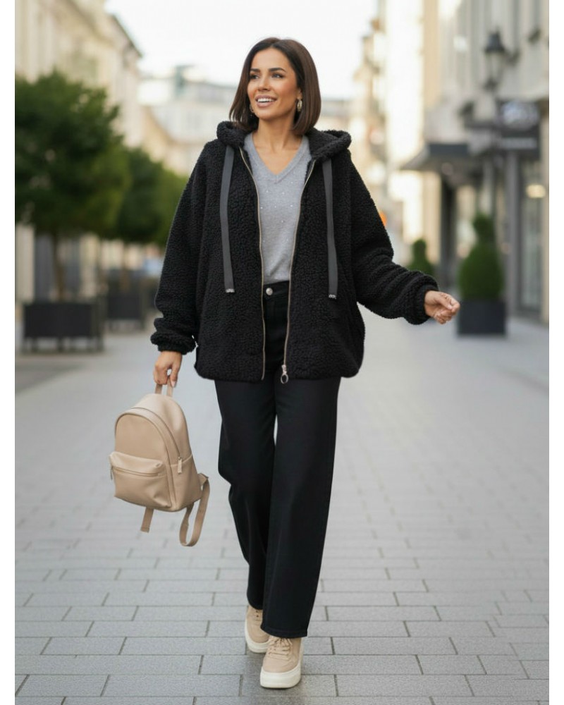 Black ''Teddy bear''  bomber jacket with hood